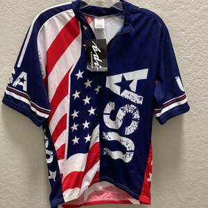 BDI Jersey Blue Red White USA Cycling XXL 3 pockets